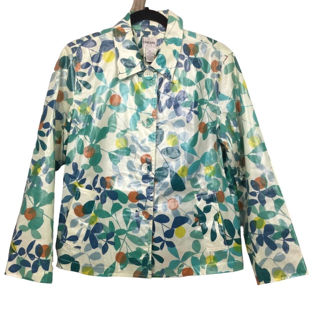 Chico’s Forestcore Waxed Cotton Lightweight Collared Whimsical Cream Jacket M